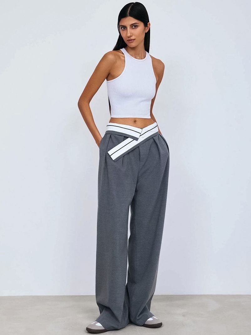 Niche Design Sense Pants Casual Pants Autumn And Winter All-match Wide-leg Pants Stitching Contrast Color Pants Street Women
