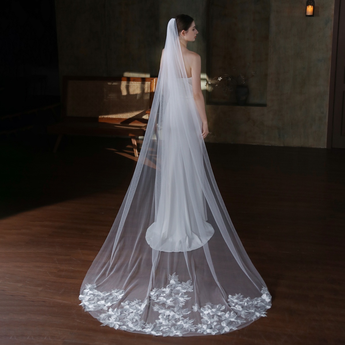 V859 Bride Wedding Main Veil Super Fairy Lace White Single Layer Trailing Church Wedding Long Soft Yarn