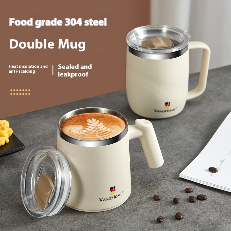 304 Stainless Steel Mug High Value Thermos Cup Double Layer With Lid Heatulation Anti-scalding Water Cup Creative Coffee Cup