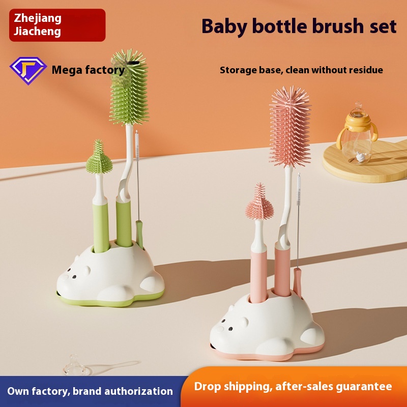 Bottle Brush Born Baby Special Silicone Cleaning Brush Suit Cleaning Brush Nipple Straw Brush Storage Rack