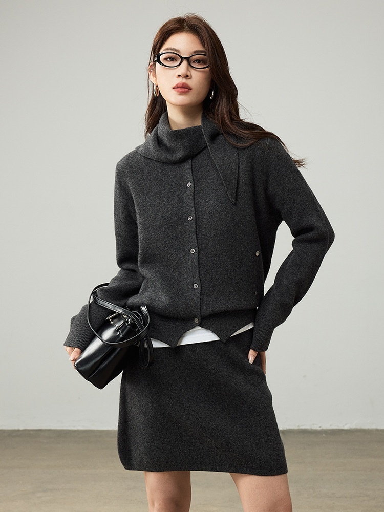 French Texture Pure Wool Knitted Cardigan + Shawl Two-piece Fashionable Jacket