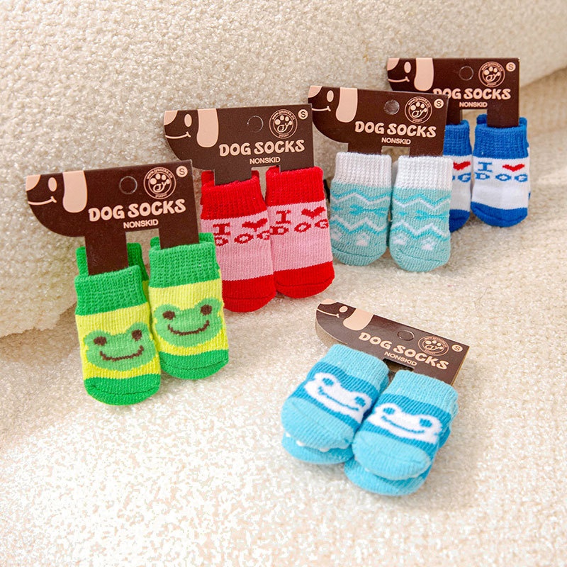 Knitted Non-slip Dog Socks Dog Foot Covers Non-slip Bottom Dog Socks Shoes And Socks Teddy Small And Medium-sized Dogs Cotton Socks Pet Supplies
