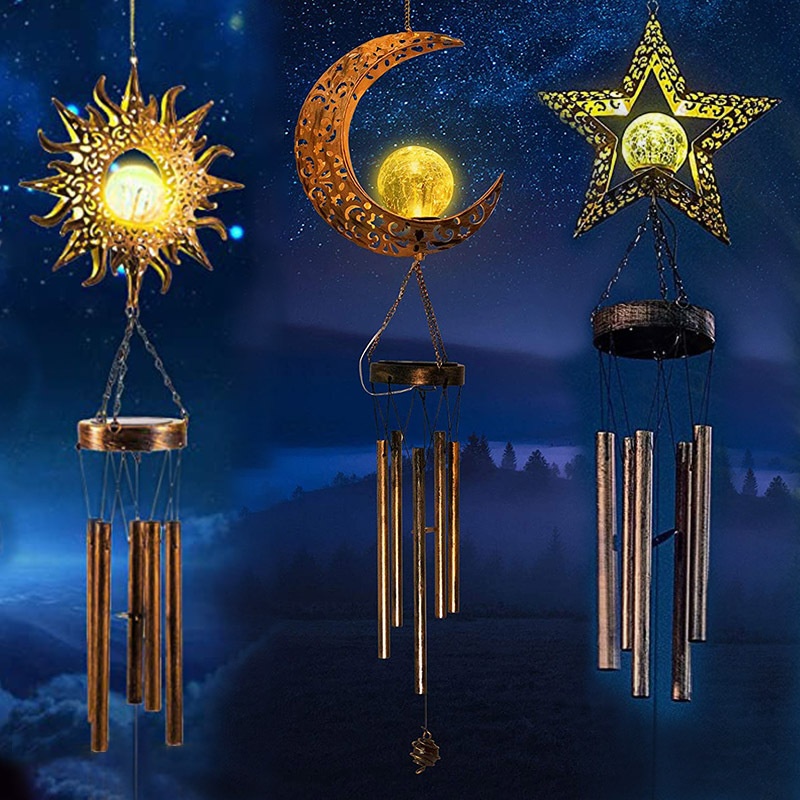 Solar Moon Wind Chime Lamp Iron Art Solar Lawn Floodlight Outdoor Garden Decoration Waterproof Garden Lamp