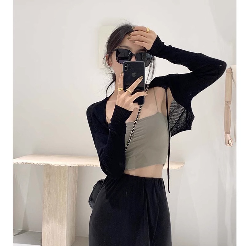 French Style Small Waistcoat Knitted Short Sun Protection Cardigan Female Shawl Summer Style With Skirt Outer Cover-up