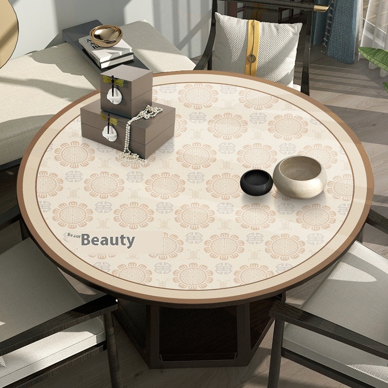 Chinese Pattern Leather Round Table Mat Tablecloth Household Waterproof Non-slip Anti-scalding Washable Anti-oil Table Mat Round Table Cloth