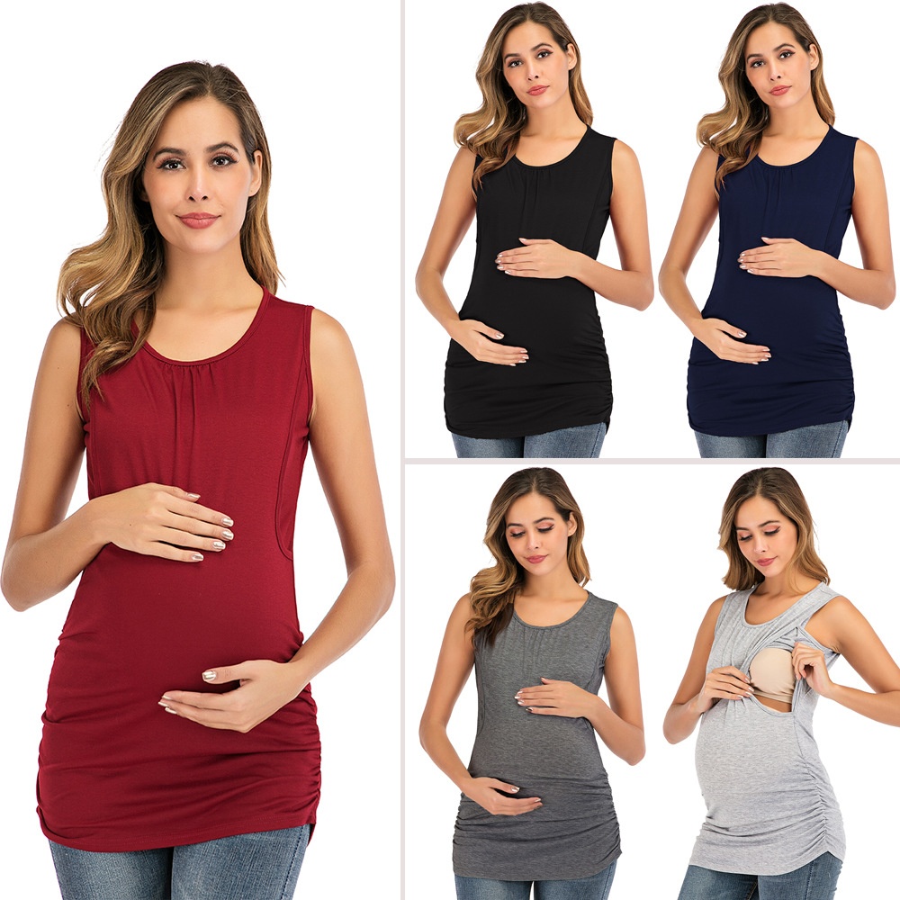 Hot Style19 European And American Round Neck Solid Color Vest Nursing Wear Maternity Wear