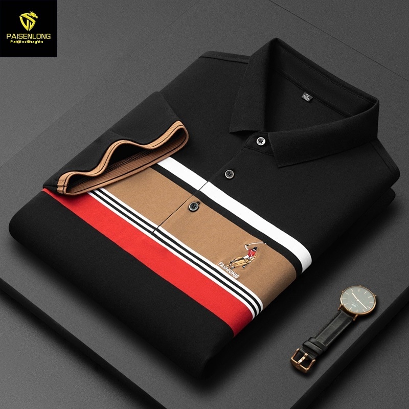 Paisonlong Men's Striped Short-sleeved T-shirt POLOShirt Summer Young And Middle-aged Men's Casual Lapel POLOShirt