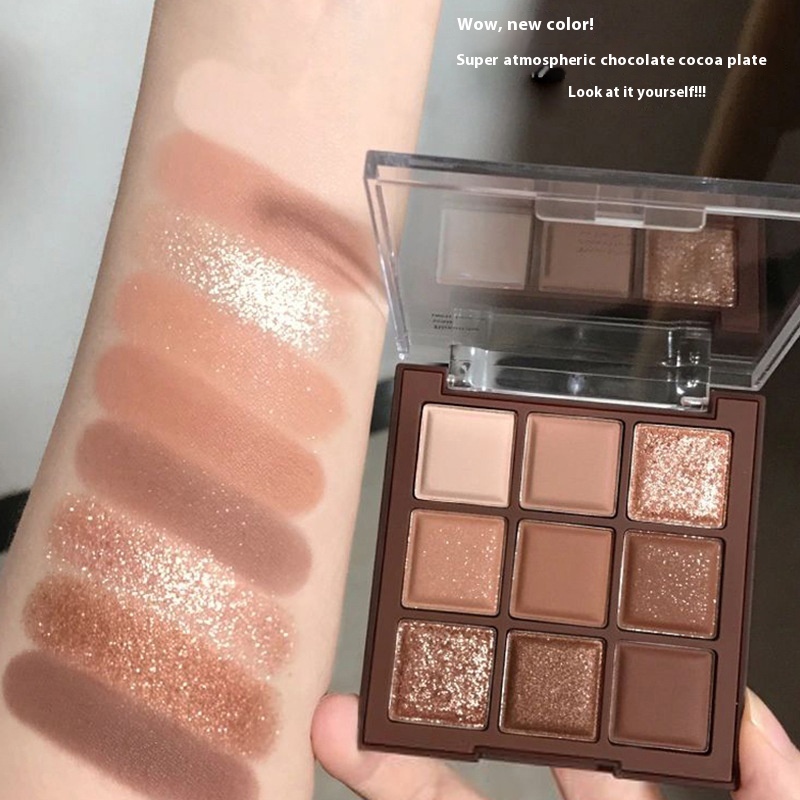 Chocolate Eye Shadow Earth Color Eye Shadow Plate Light Makeup Swollen Eye Bubble Matte Pearlescent Nine Color Student Novice Plain