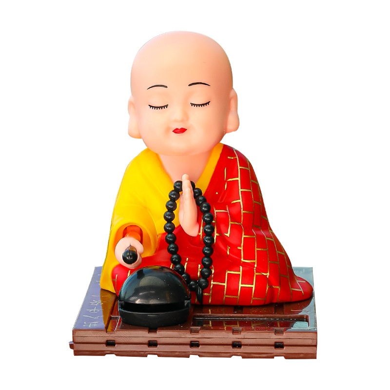 Douyin Internet Celebrity Solar-powered Little Monk Car Ornaments Car-mounted Shaking Head Little Monk Car Interior Accessories Car Decorations