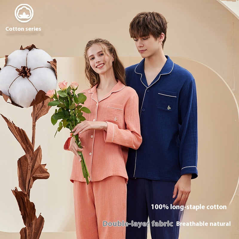 Arrival Cotton Double-layer Yarn Crepe Pure Cotton Pajamas Men's Spring And Autumn Cotton Men's Pajamas Home Clothes Can Be Worn Outside