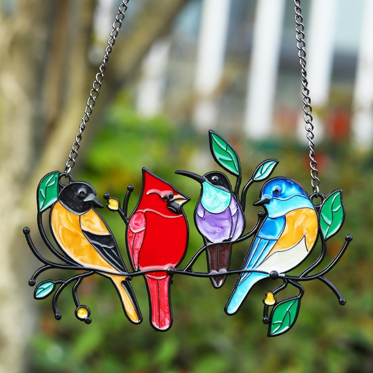 Color Double-sided Alloy Oil Drip Bird Painted Window Decoration Pendant Bird Flock Hanging Acrylic Craft Ornaments