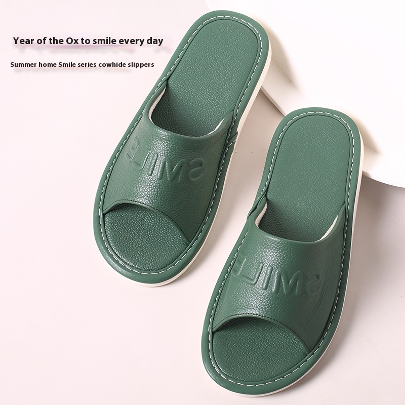 Style Home Leather Slippers Women Summer Home Household Indoor Non-slip Leather Sandals Leather Men