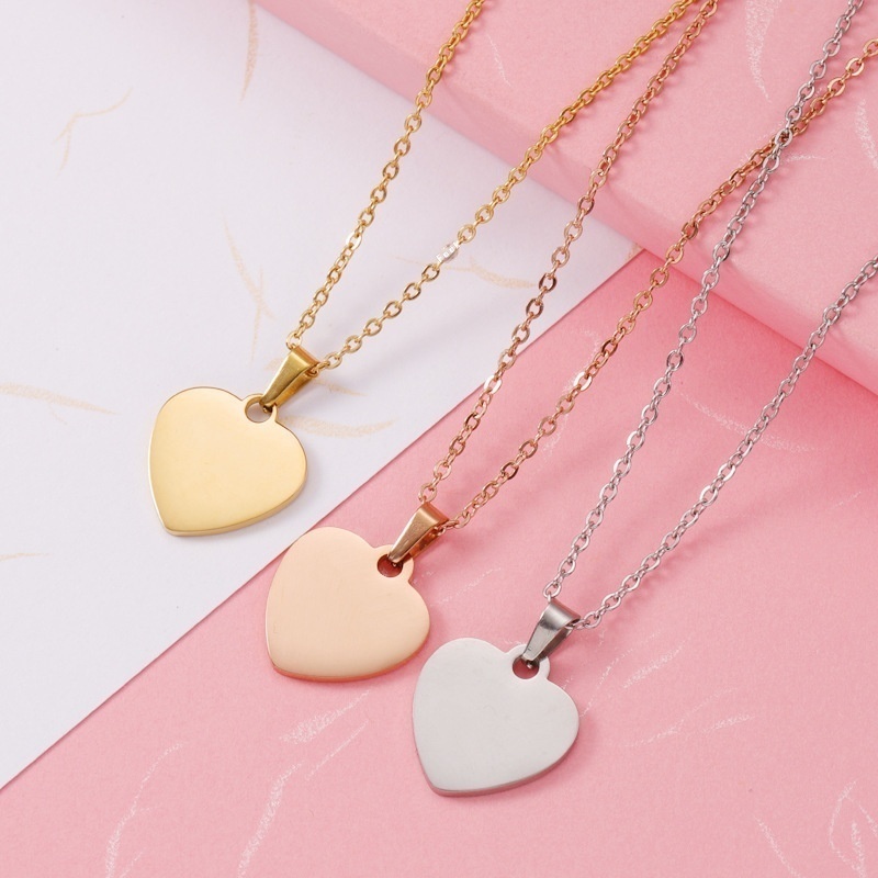 Foreign Trade Couple Girlfriends Personality Fashion Necklace Mirror Stainless Steel Peach Heart Love Heart Shape Laser Pendant