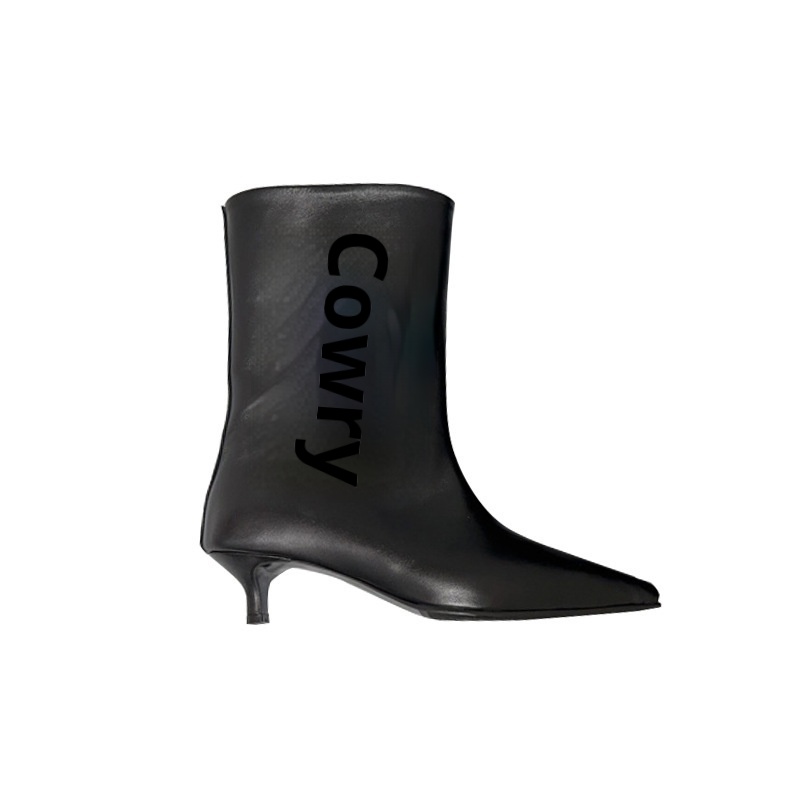 Korean Style French Style Pointed Pussy Boots Women's Autumn And Winter Low Heel Thin Heel Vintage Wide Mouth Boots