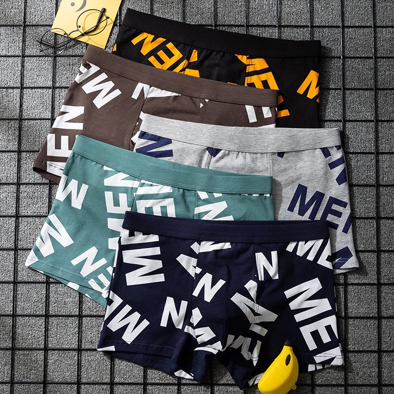 Men's Boxer Briefs Pure Cotton Letter Briefs Summer Breathable Youth Comfortable Simple Personality Cute Boxer Briefs