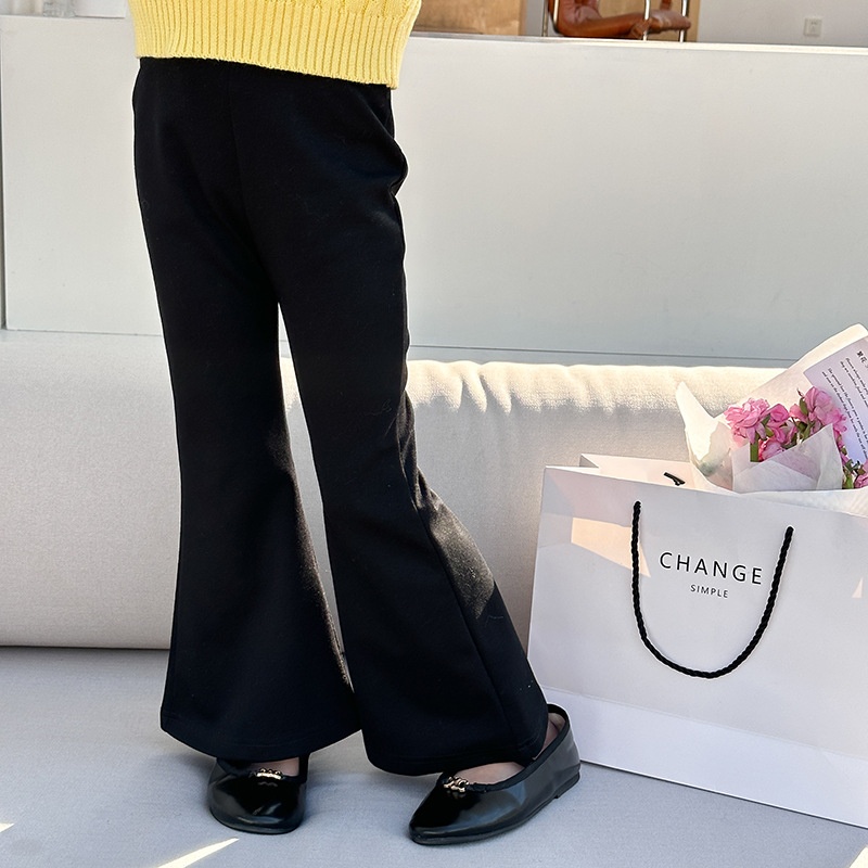 Amo Beibei Spring Children's Pants Children's Korean Slim Long Pants Girls'Retro Big Bell-bottom Pants