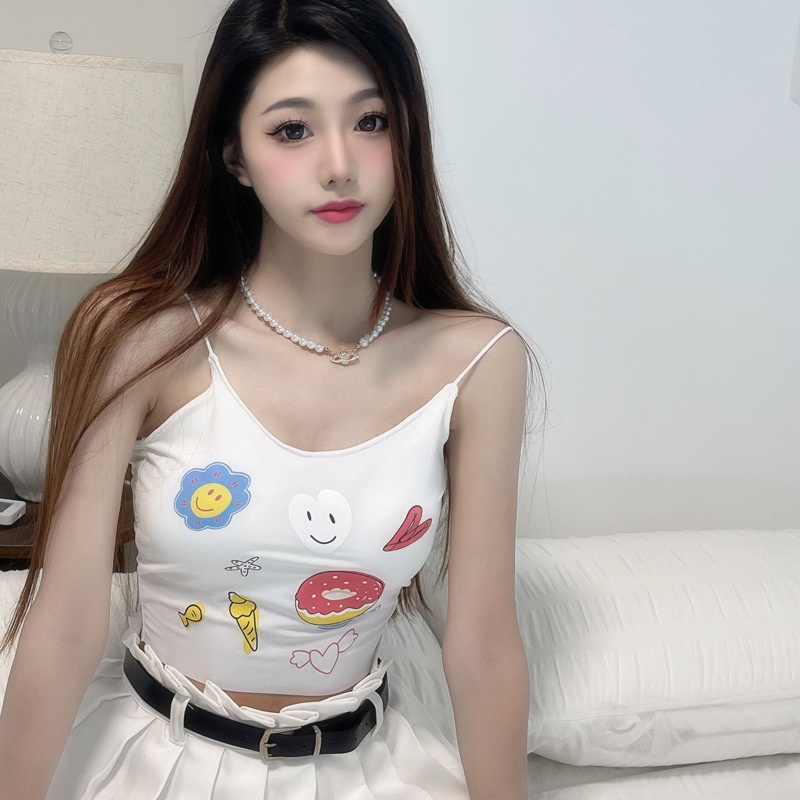 Ice Silk Camisole Underwear Female Student Thin Beautiful Back Tube Top With Chest Pad Fixed Integrated Bra Cartoon