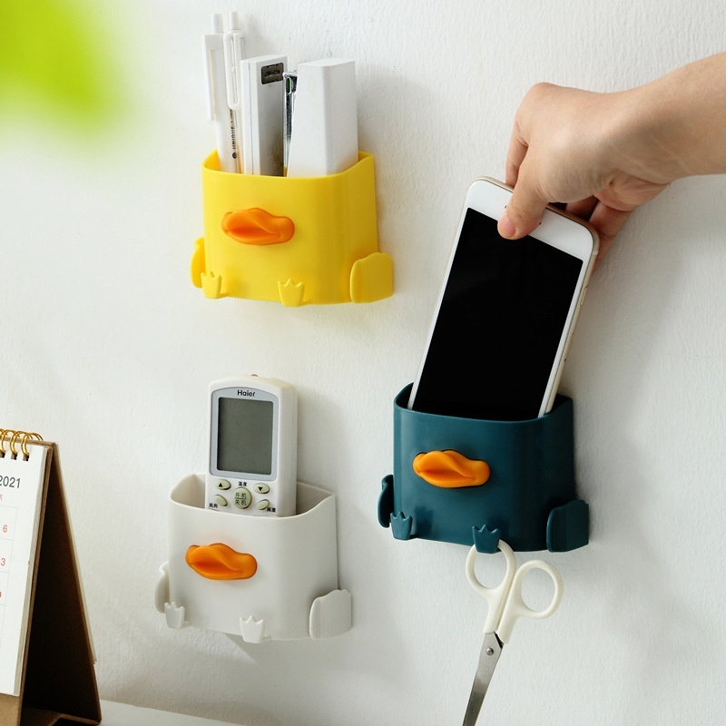 Little Yellow Duck Wall-mounted Mobile Phone Charging Storage Box Duckbill Cute Office Remote Control Storage Desktop Storage Bucket