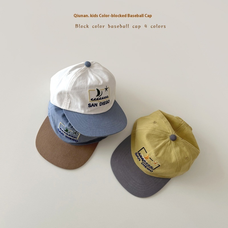 Qiunan Korean Children's Hat Color Matching Letters Embroidered Boys And Girls Baby Duckbill Cap Baseball Cap