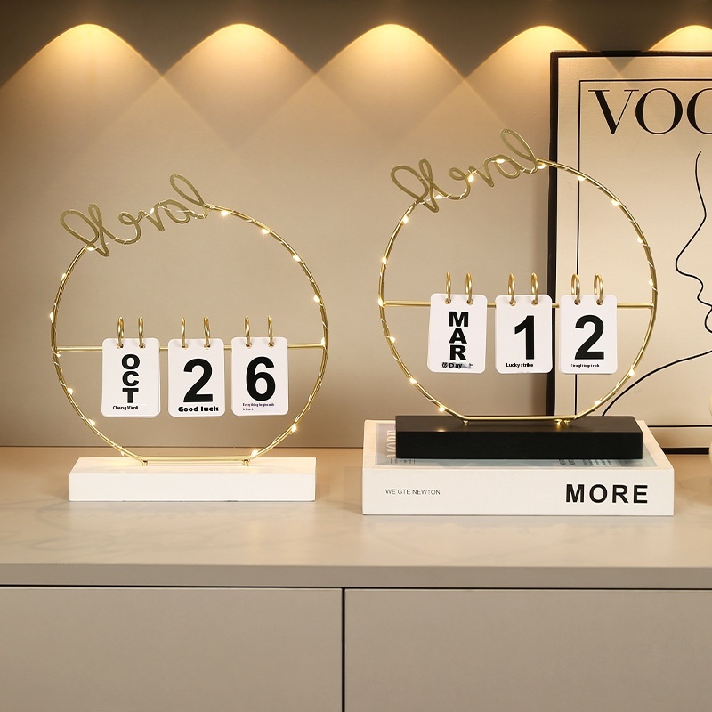 Wooden Love Calendar With Light Home Porch Book Desktop Decoration Ornaments Student Desk Perpetual Calendar Decoration