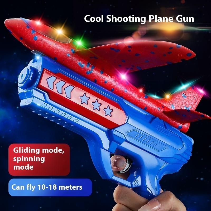 Net Red Explosion Ejection Aircraft Gun Children's Toys Foam Lights Aircraft Launcher Boys And Girls