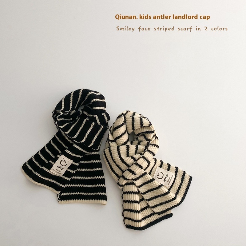 Qiunan Children's Scarf Autumn And Winter Korean Striped Smiley Face Small Label Boys And Girls Warm Baby Scarf