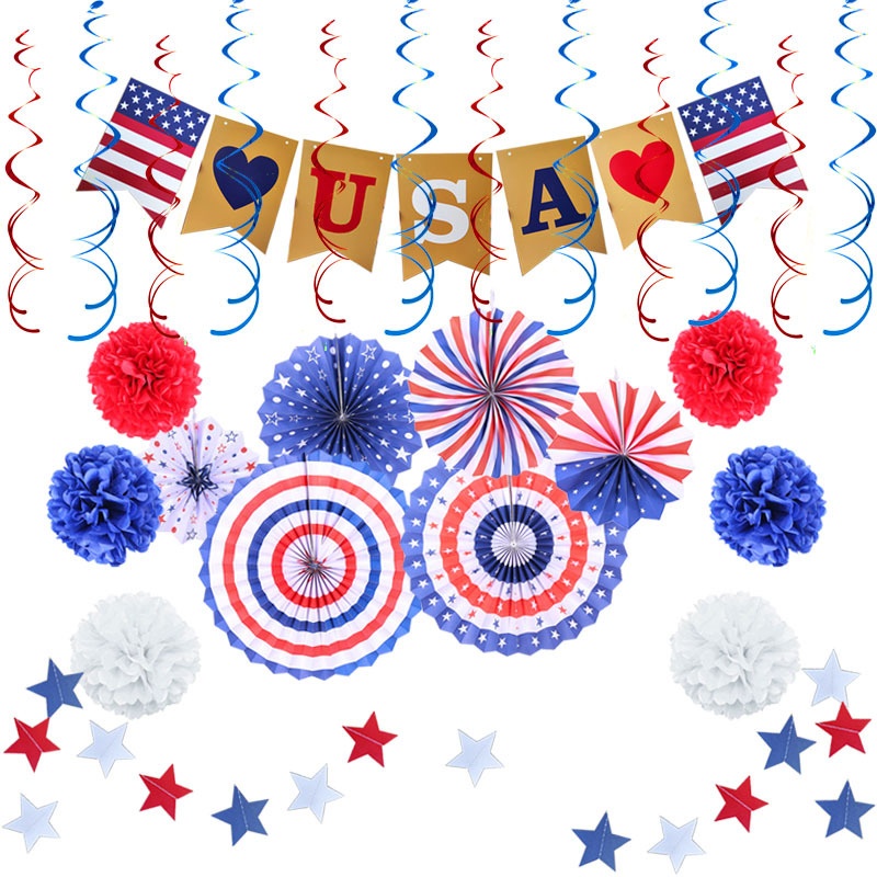 Independence Day Party Decoration Independence Day Balloon Paper Fan Paper Fringe Set