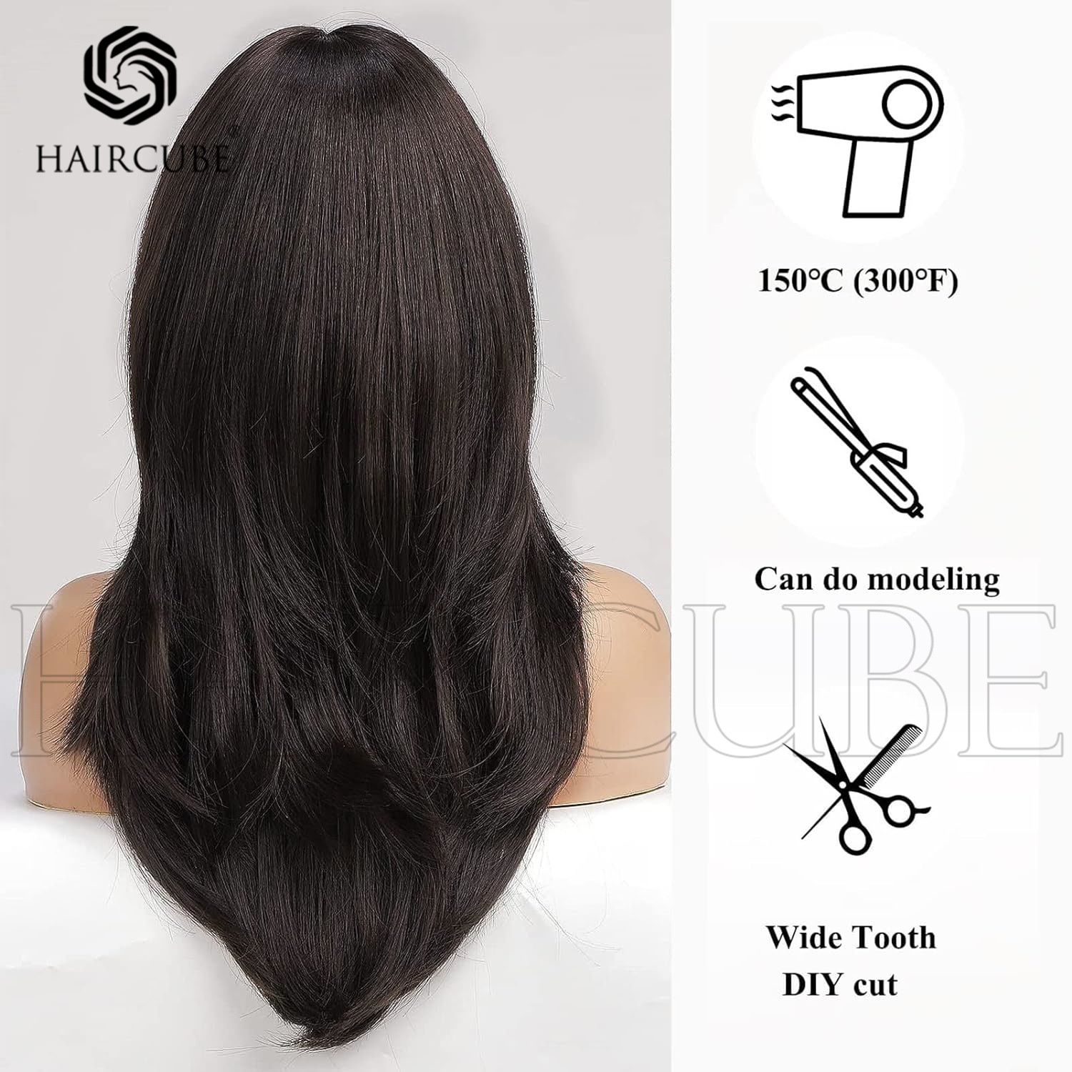 Foreign Trade Product Chemicals Hair And Makeup Women Black Eight-letter Shark Hair And Makeup Wigs Natural Realistic Everyday Use - 4