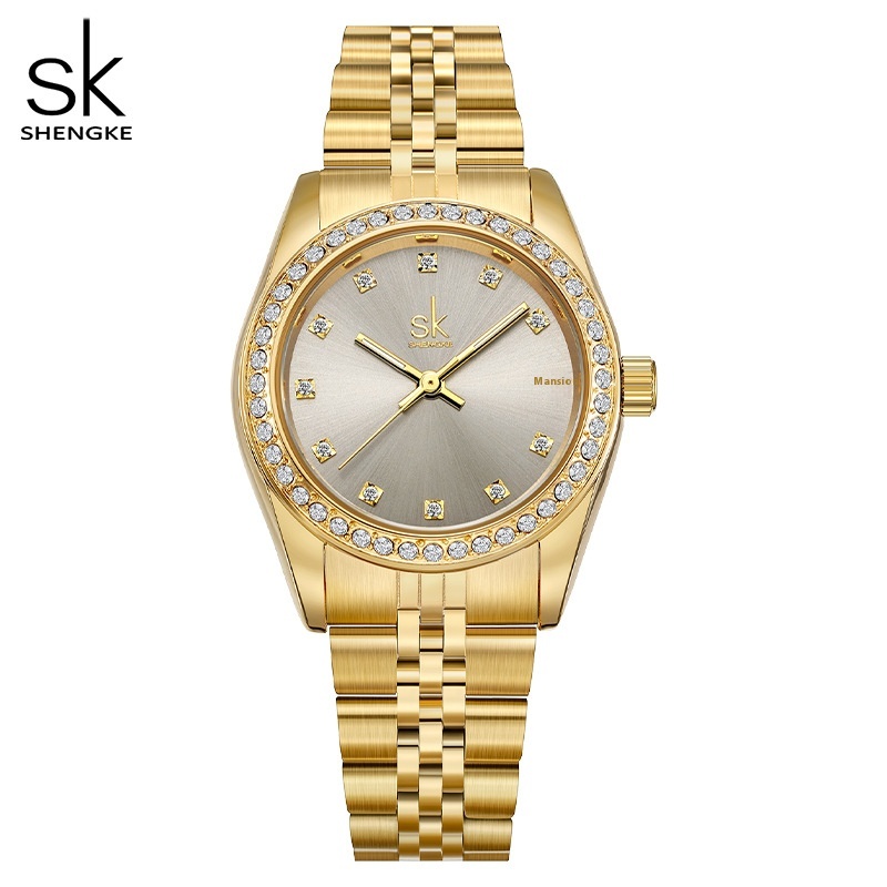 Sk Women's Watch Women's Steel Band Watch Business Light Luxury Fashion Waterproof Diamond British Watch 0156