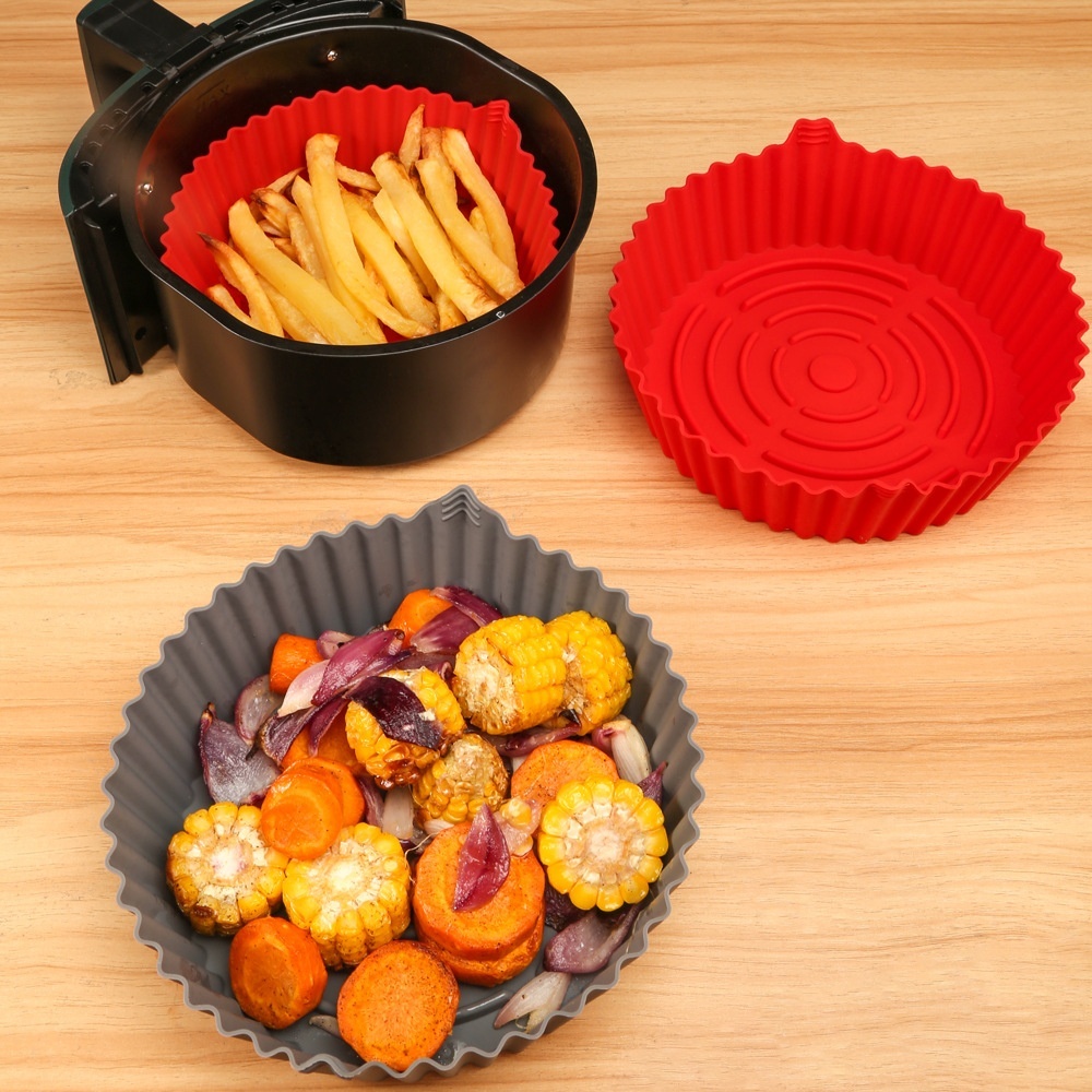 Air Fryer Easy To Clean Round Silicone Baking Tray Fryer Baking Tray Mat Kitchenware High Temperature Resistant