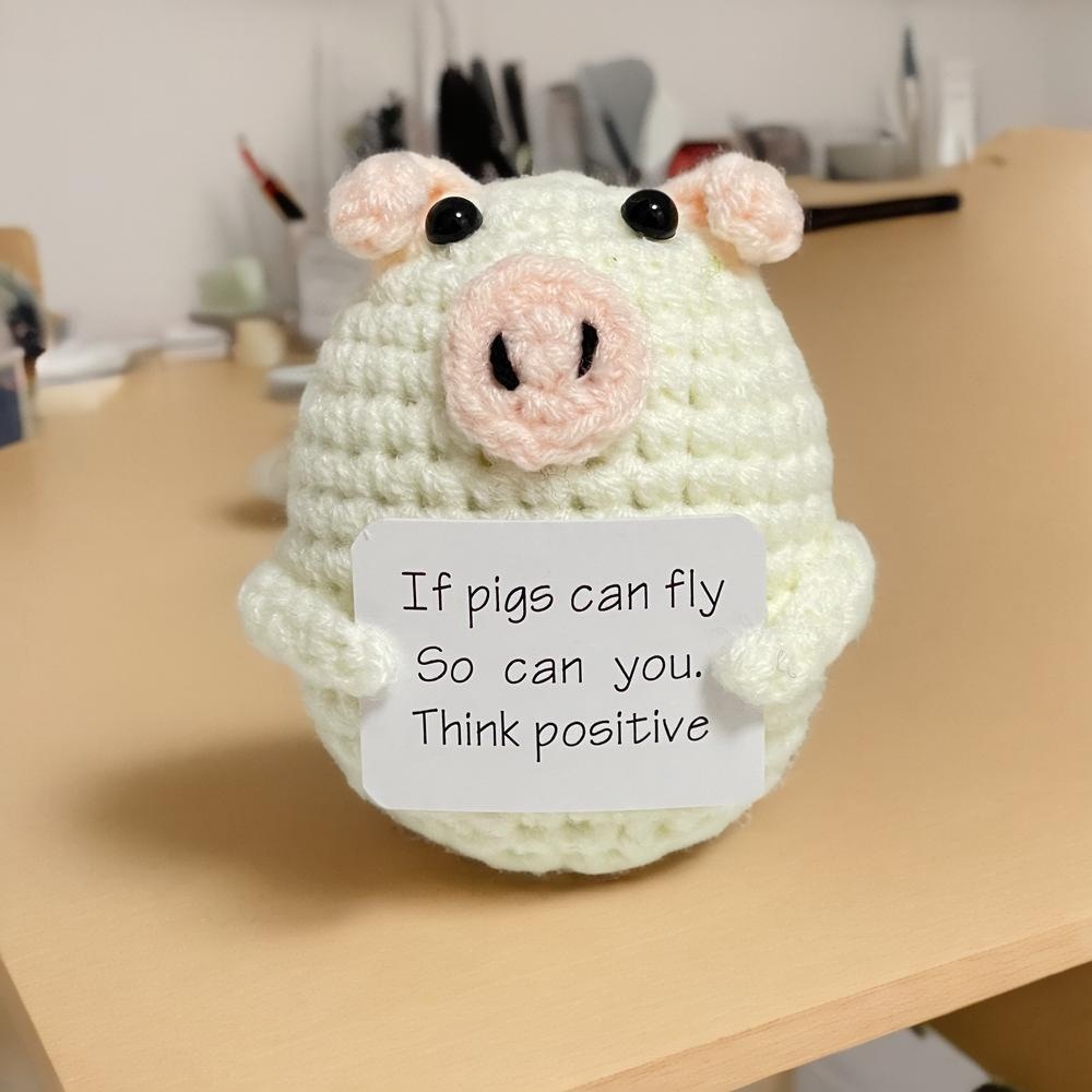 Cartoon Wool Doll Handmade Woven White Piglet Holding Card Series Cute Positive Energy Pirational