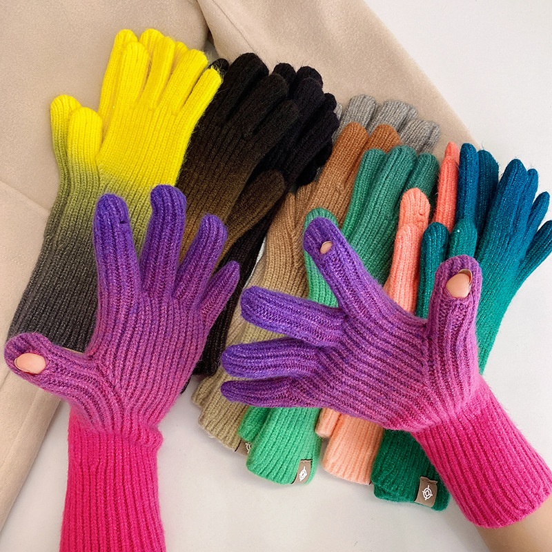 Korean Gradient Color Gloves Fingerless Touch Screen Gloves Winter Warm Fashion Style Internet Celebrity Gloves - 3