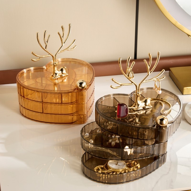 Light Luxury Deer Dream Jewelry Storage Box Multi-layer Household Jewelry Box With Lid Desktop Rotating Necklace Jewelry Box