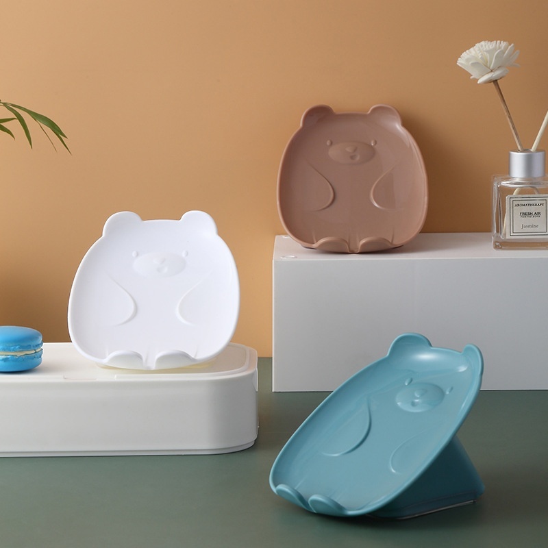 Cartoon Bear Drain Soap Box Home Creative Bathroom Washbasin Punch-free Non-slip Drainage Soap Tray Soap Box