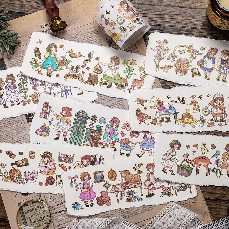 Paper More Hot Stamping Japanese Paper Strips Forest Girl Series Cartoon Cute Hand Account Tapes4 Types