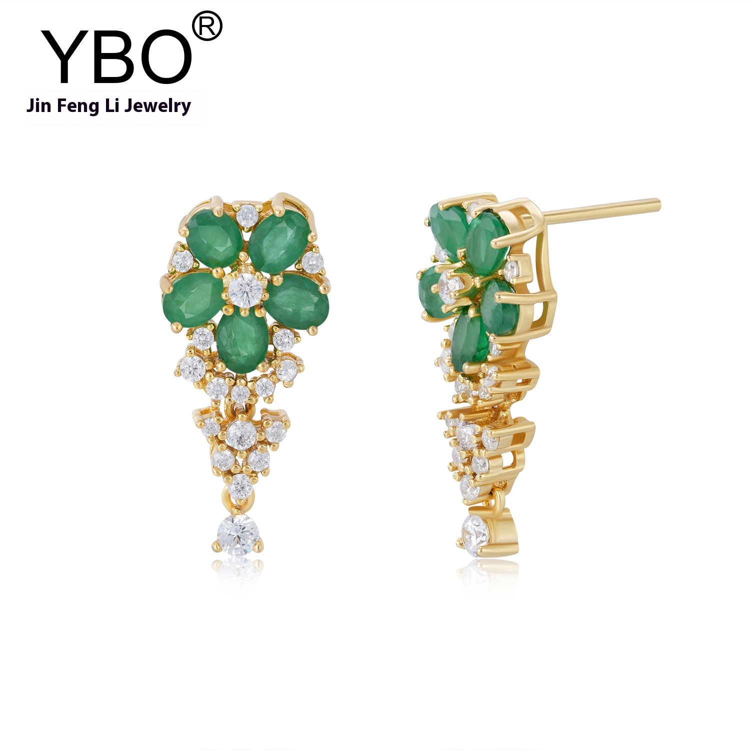 Classical Temperament Pendant Earrings For Women S925 Silver Gold Earrings Earrings Light Luxury All-match Emerald Ruby Earrings