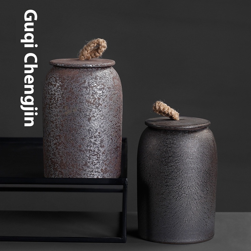 Retro Ceramic Tea Cans Stoare Sealed Cans One Pound Tea Barrels Household Large Ceramic Cans Pottery Cans