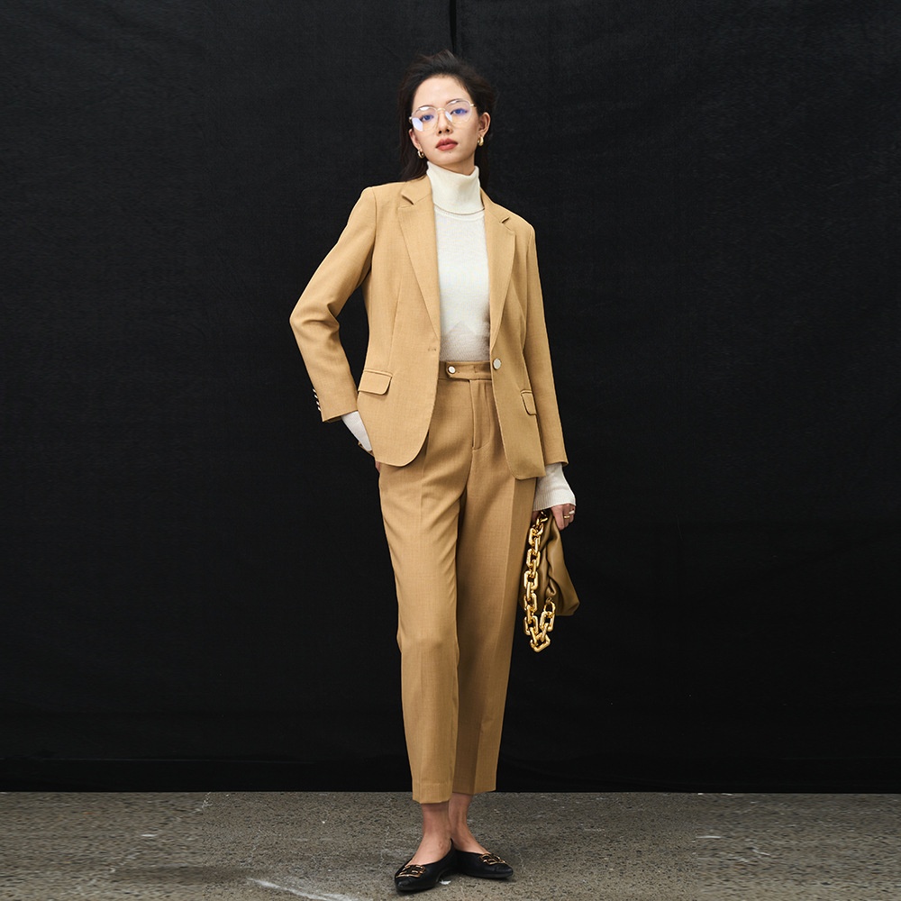 [Shengdu]SNDUAutumn Waist Bright Color Professional Commuting Waist Suit Slim Pants Suit Tops For Women