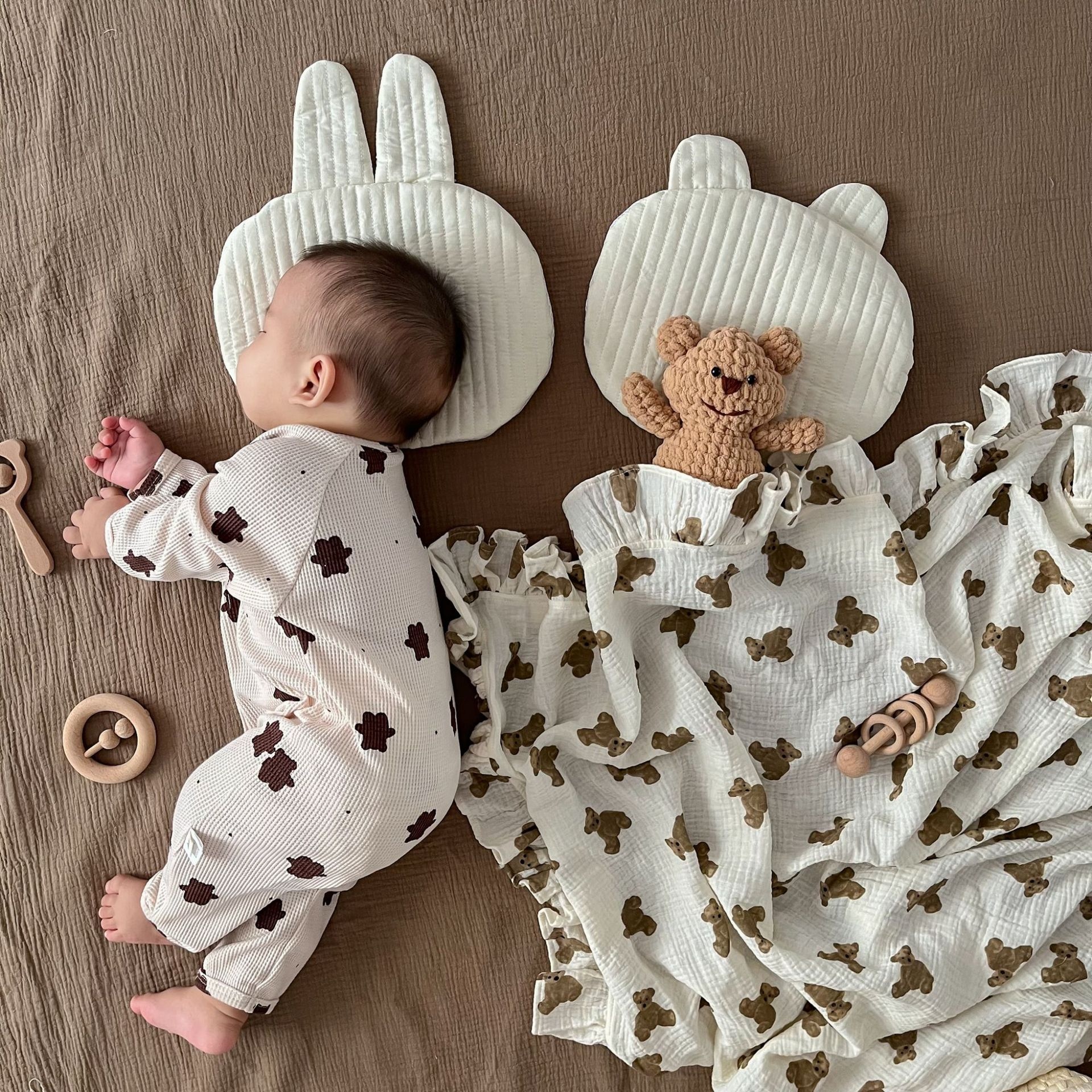 Korean Style Bear Quilted Cotton Baby Pillow Pure Cotton Rabbit Soothing Pillow Comfortable Kindergarten Nap Pillow