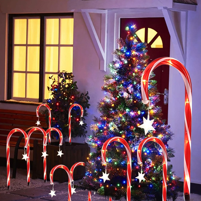 Solar Remote Control Candy Cane Cane Light One To Eight To Twelve Outdoor Christmas Decoration Star Lawn Light