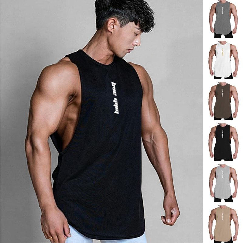 Summer Men's Fitness Vest American Youth Loose Solid Color Sleeveless T-shirt Men's Fashion Brand Large Slit Sports Waistcoat