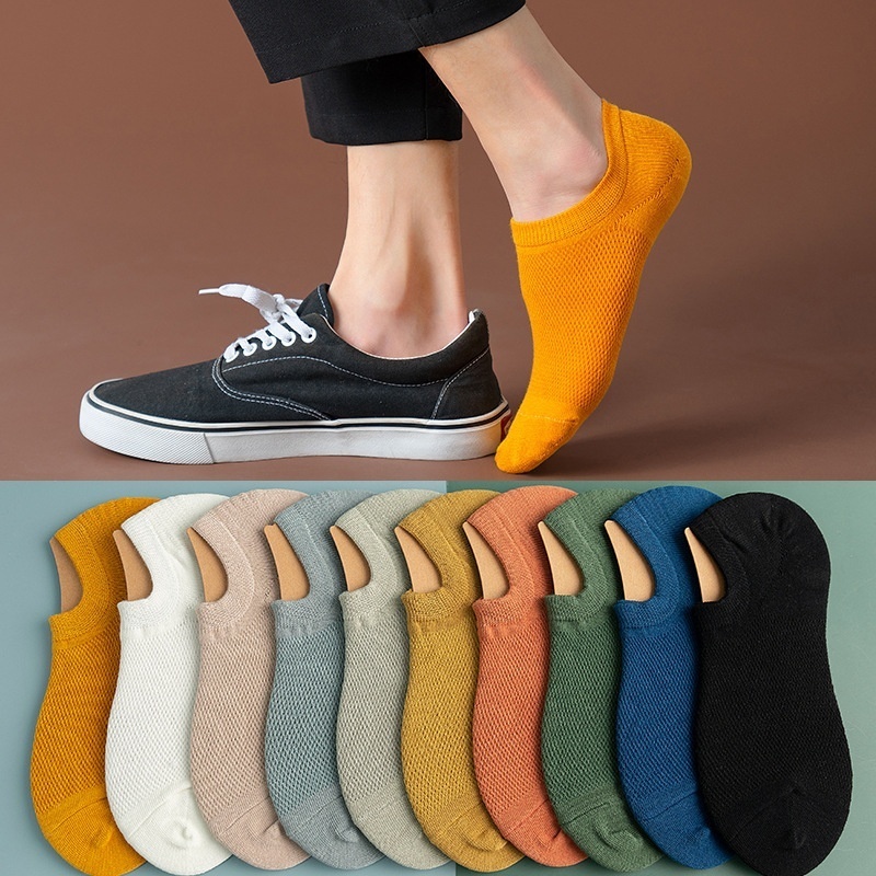 Summer Mesh Invisible Socks All-match Solid Color Men's Socks Silicone Non-slip Boat Socks Men's Breathable Short Socks Batch Cotton Socks