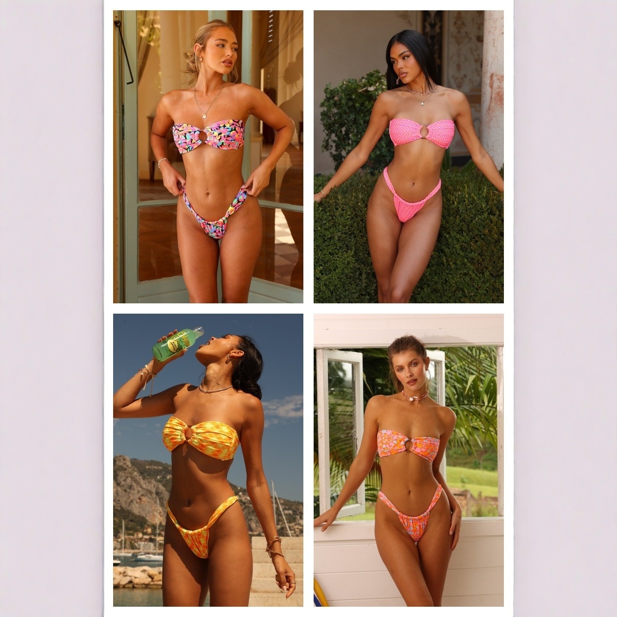 High-grade Printed Split Bikini Sexy Strapless Neck European And American Tight Beach Swimsuit Swimsuit For Women