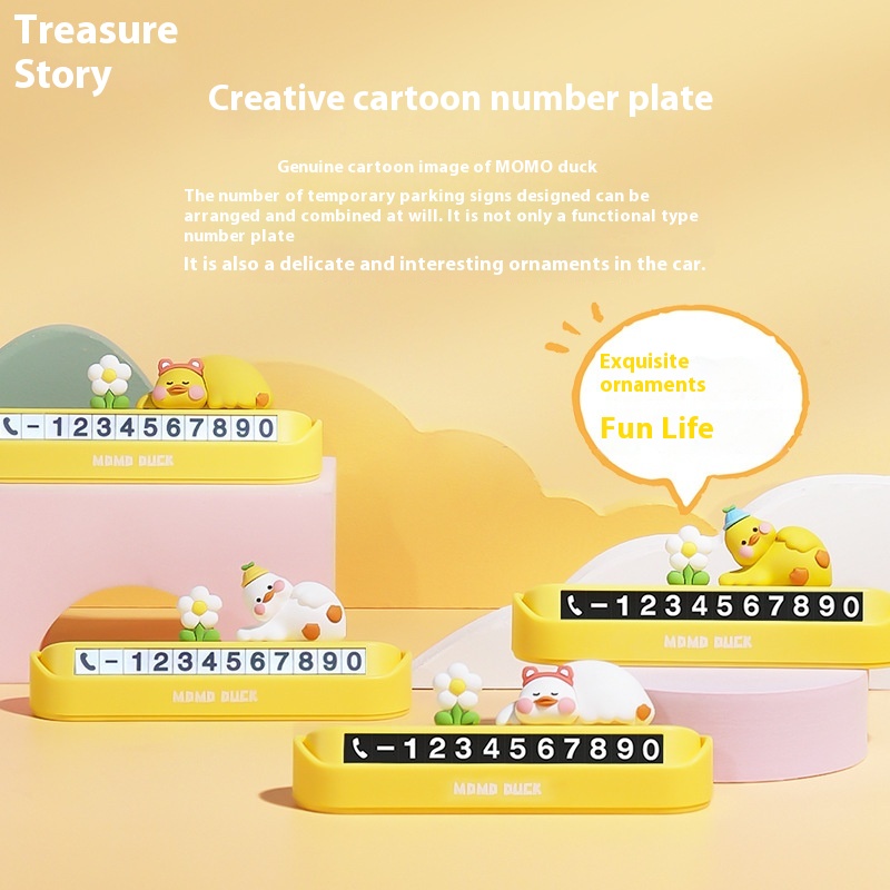 Momo Duck Car Moving Phone Number Plate Car Digital Hidden Parking Sign Cute Cartoon Car Supplies