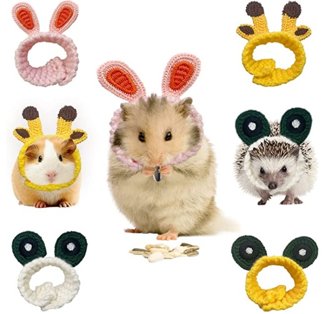 4-Piece Set Mini Hats For Hamster Guinea Pig Knitted Cartoon Headdresses For Small Animals Lizard Dragon Herae