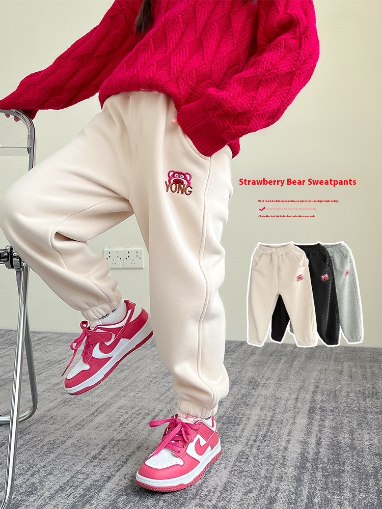 Girls Pants Children's Sports Pants Spring Wear Sweatpants Spring And Autumn Style Fashionable And Stylish Trousers Plus Fleece Outer Wear