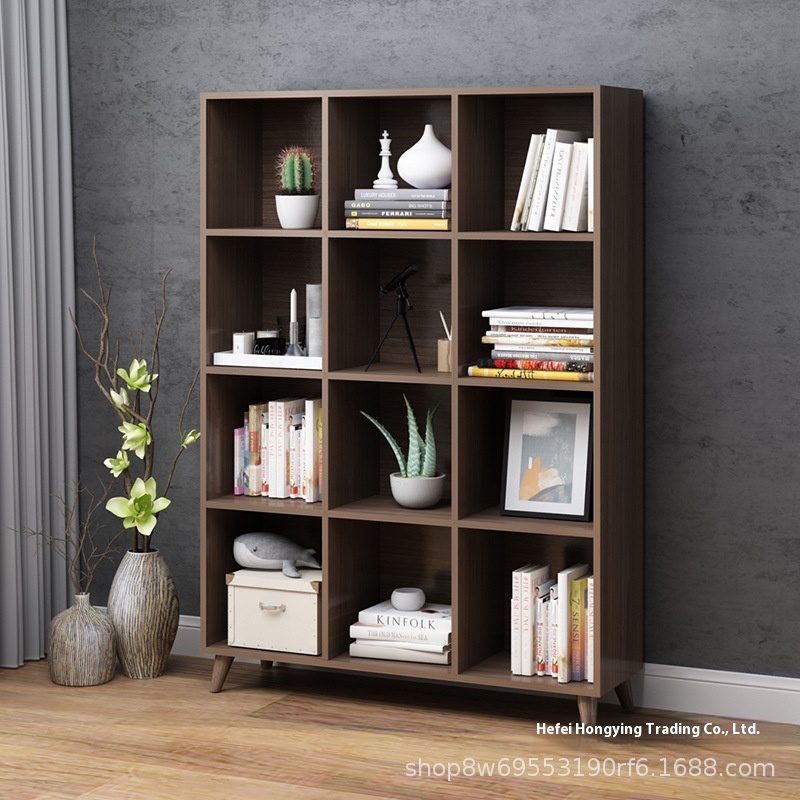 Solid Wood Sandwich Bookcase Living Room Bookshelf Storage Rack Japanese Style Floor-standing Low Bookshelf T V Cabinet Combination Storage Grid Cabinet
