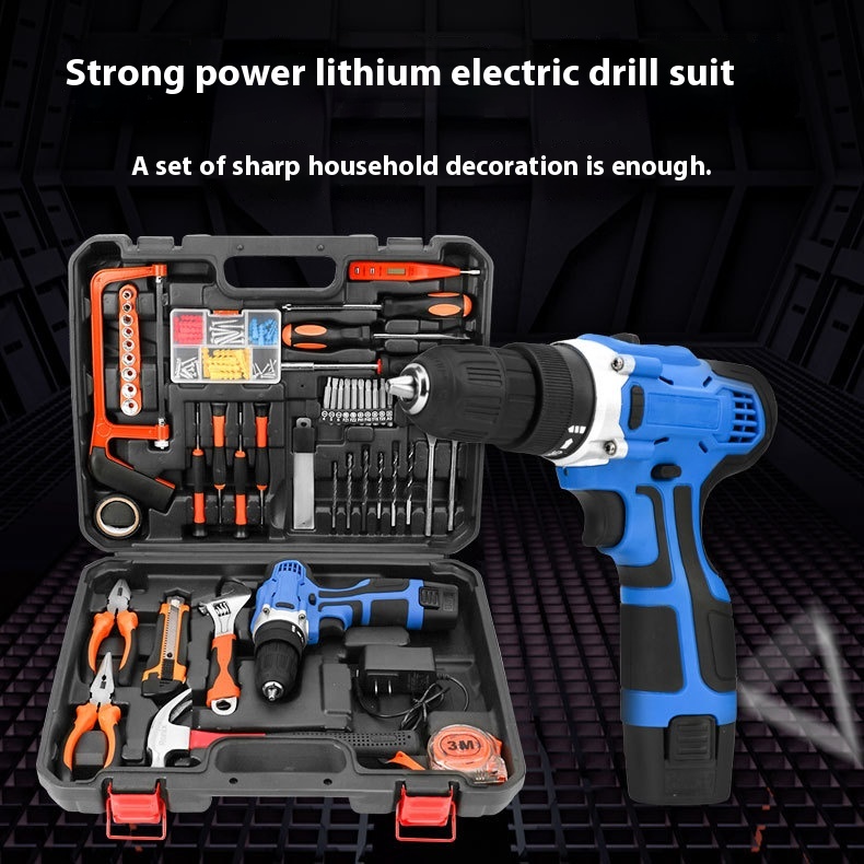 Electric Drill Tool Box Household Lithium Battery Hand Drill Impact Drill Hardware Tool Set