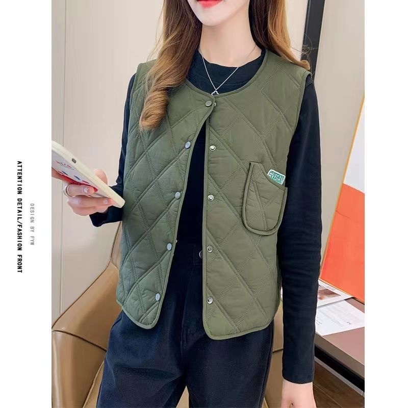 Women's Cotton Vest Autumn And Winter Japanese Stacked Wear Rhomboid Quilted Cotton Inner Vest Women's Warm Outer Wear