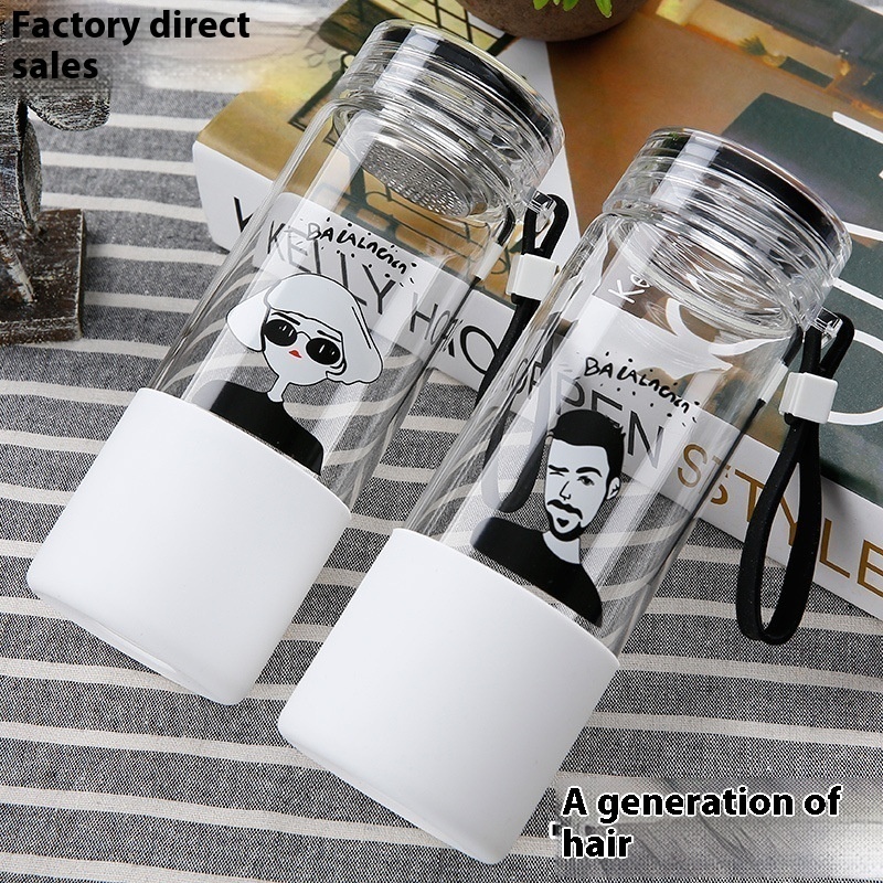 Creative Cartoon Charactersy Men And Women High Borosilicate Glass Cup Student Couple Water Cup Rope Sports Cup